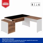 Mesa para Escritório em “L” com VIDRO FUMÊ – 1,92X1,60M NOGAL SEVILHA/BRANCO – 34432 - Imagem 3