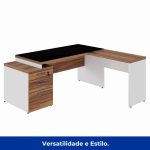 Mesa para Escritório em “L” com VIDRO FUMÊ – 1,92X1,60M NOGAL SEVILHA/BRANCO – 34432 - Imagem 10