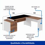 Mesa para Escritório em “L” com VIDRO FUMÊ – 1,92X1,60M NOGAL SEVILHA/BRANCO – 34432 - Imagem 2