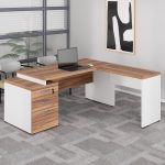 Mesa para Escritório em “L” com Gavetão – 1,92X1,60m -NOGAL SEVILHA/BRANCO – 34431 - Imagem 9