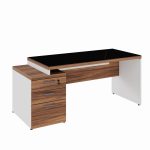 Mesa para Escritório com VIDRO FUMÊ – 1,92×0,70m – NOGAL SEVILHA/BRANCO – 34430
