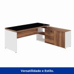 Mesa Diretorzinha c/ Aparador e Vidro Fumê – Pé de MADEIRA – 1,90×1,50m – NOGAL SEVILHA / BRANCO – 34429 - Imagem 6