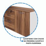 Mesa Diretorzinha c/ Aparador e Vidro Fumê – Pé de MADEIRA – 1,90×1,50m – NOGAL SEVILHA / BRANCO – 34429 - Imagem 8