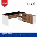 Mesa Diretorzinha c/ Aparador e Vidro Fumê – Pé de MADEIRA – 1,90×1,50m – NOGAL SEVILHA / BRANCO – 34429 - Imagem 4