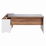 Mesa Diretorzinha c/ Aparador e Vidro Fumê – Pé de MADEIRA – 1,90×1,50m – NOGAL SEVILHA / BRANCO – 34429 - Imagem 7