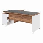 Mesa Diretorzinha c/ Aparador e Vidro Fumê – Pé de MADEIRA – 1,90×1,50m – NOGAL SEVILHA / BRANCO – 34429 - Imagem 5