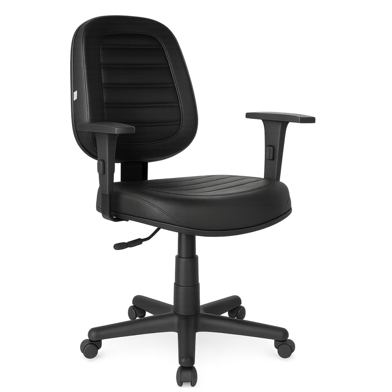 15360897270-copia-de-costurada-2.jpg Cadeira Giratória Diretorzinha com Braços Reguláveis – Corino Preto – 32988 - Imagem 1