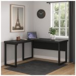 Mesa em L PÉ QUADRO (Mesa 1,70m + Mesa Auxiliar) – S/ Gavetas – PRETO / PRETO – 26011 - Imagem 9