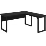 Mesa em L PÉ QUADRO (Mesa 1,70m + Mesa Auxiliar) – S/ Gavetas – PRETO / PRETO – 26011