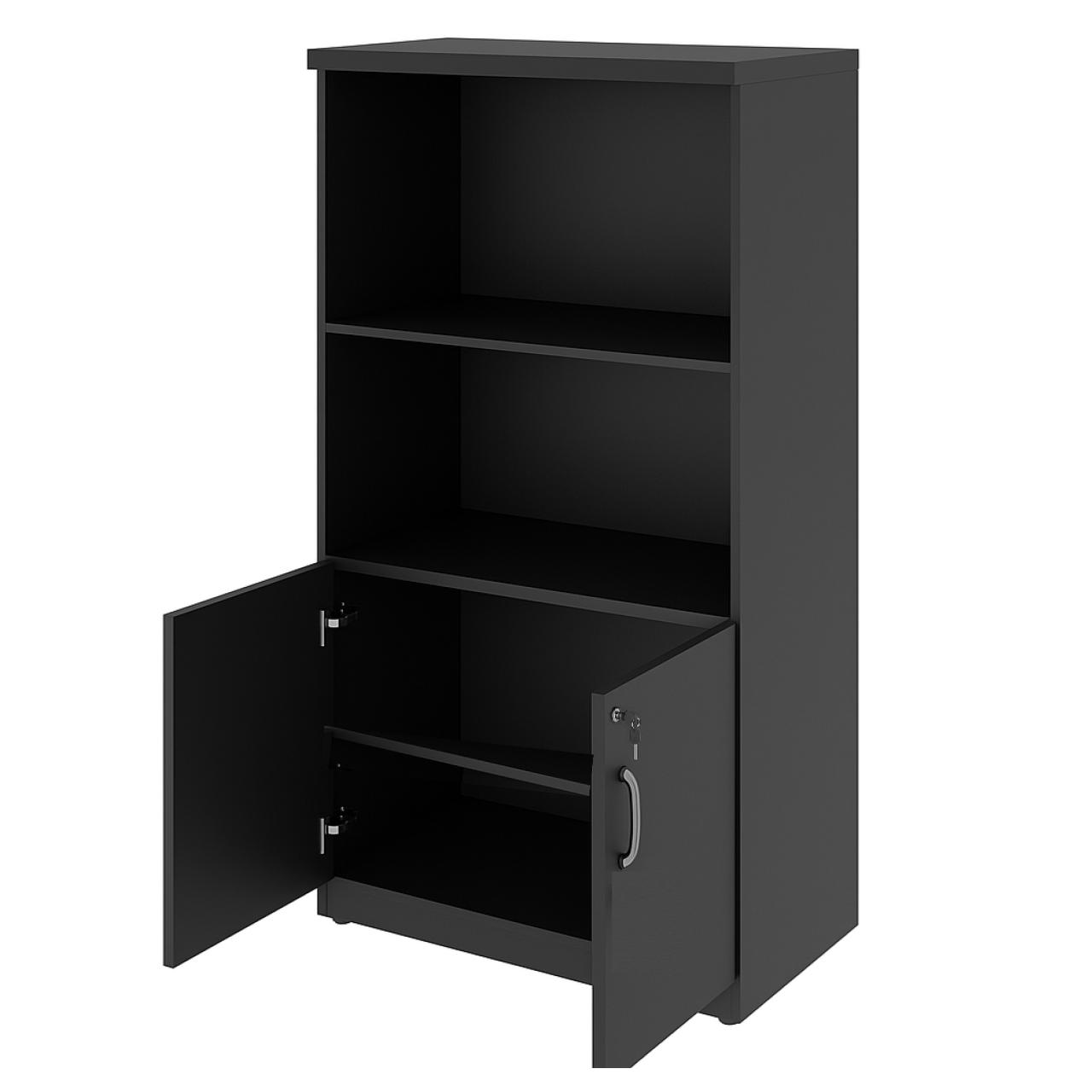 15376193479-armario.jpg Armário Alto com Portas Inferiores e Prateleiras Abertas – MDP Preto – 26033 - Imagem 1