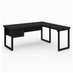 Mesa em L PÉ QUADRO (Mesa 1,50m + Mesa Auxiliar) – C/ Gavetas – PRETO / PRETO – 26210