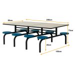 Mesa para Refeitório FIXA 8 Lugares MDP Branco de 25 mm – Assento PRETO – 50045 - Imagem 3