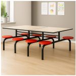 Mesa para Refeitório FIXA 8 Lugares MDP Branco de 25 mm – Assento VERMELHO – 50103 - Imagem 9