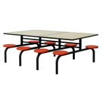 Mesa para Refeitório FIXA 8 Lugares MDP Branco de 25 mm – Assento VERMELHO – 50103