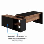 Mesa Diretorzinha c/ vidro c/ Aparador – Pé de MADEIRA – 1,90×1,50m – PMD – NOGAL SEVILHA / PRETO – 21428 - Imagem 7