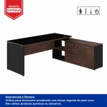 Mesa Diretorzinha c/ vidro c/ Aparador – Pé de MADEIRA – 1,90×1,50m – WORKSTART – MARSALA/PRETO – 23428 - Imagem 6