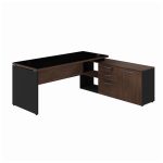 Mesa Diretorzinha c/ vidro c/ Aparador – Pé de MADEIRA – 1,90×1,50m – WORKSTART – MARSALA/PRETO – 23428