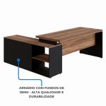 Mesa Diretorzinha c/ Aparador – Pé de MADEIRA – 1,90×1,50m- – NOGAL SEVILHA / PRETO – 21426 - Imagem 6