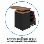 Mesa AUXILIAR c/ 03 Gavetas Pedestal NOGAL SEVILHA/PRETO – 21421 - Imagem 9