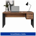 Mesa de Escritório com Gavetas 1,50×0,60m  NOGAL SEVILHA/PRETO – 21473 - Imagem 3