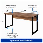 Mesa Escritório PÉ QUADRO 1,50×0,60m -S/ Gavetas – NOGAL SEVILHA/PRETO – 24472 - Imagem 3