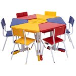 Conjunto HEXAGONAL Mesas e Cadeiras – 06 A 09 anos – INFANTO JUVENIL – REALPLAST – 42000