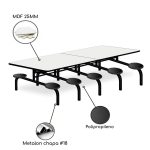 Mesa para Refeitório FIXA 10 Lugares MDP Branco de 25 mm – Assento PRETO – 50046 - Imagem 4