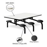Mesa para Refeitório FIXA 6 Lugares MDP Branco de 25 mm – Assento PRETO – 50050 - Imagem 3