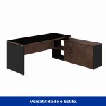 Mesa Diretorzinha c/ vidro c/ Aparador – Pé de MADEIRA – 1,90×1,50m – WORKSTART – MARSALA/PRETO – 23428 - Imagem 10