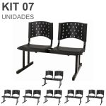 Kit 07 Cadeiras Longarinas PLÁSTICAS 02 Lugares – Cor PRETA – REALPLAST – 23023