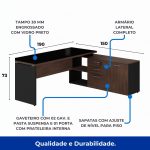 Mesa Diretorzinha c/ vidro c/ Aparador – Pé de MADEIRA – 1,90×1,50m – WORKSTART – MARSALA/PRETO – 23428 - Imagem 11