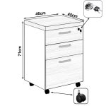 Gaveteiro Volante 03 Gav – 0,67×0,46×0,40m MARSALA/PRETO – 51012 - Imagem 2