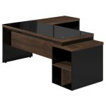 Mesa PEDESTAL VIDRO FUMÊ com MESA AUXILIAR – 1,92×1,60m MARSALA / PRETO – 23486