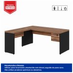 Mesa Escritório em L Mesa 1,70m + Mesa Auxiliar 02 Gavetas Nogal Sevilha / Preto 21479 - Imagem 2