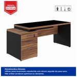 Mesa PEDESTAL RETA C/ VIDRO (03 Gav.) – 1,92X0,70m NOGAL SEVILHA/PRETO – 21399 - Imagem 2