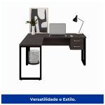 Mesa em L (Mesa 1,50m + Mesa Auxiliar) – C/ Gavetas MARSALA/PRETO – 25477 - Imagem 2