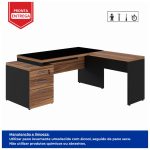 Mesa para Escritório em “L” com VIDRO FUMÊ – 1,92X1,60M NOGAL SEVILHA/PRETO – 21407 - Imagem 4