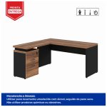 Mesa Escritório em “L” c/ Gaveteiro 1,50×1,50m NOGAL SEVILHA/PRETO – 21416 - Imagem 2