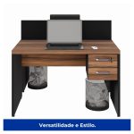 Estação de Trabalho Dupla 1,50×1,35m 02 Lugares s/ Gavetas c/ ponto de tomada Nogal Sevilha – 63087 - Imagem 3