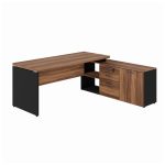 Mesa Diretorzinha c/ Aparador – Pé de MADEIRA – 1,90×1,50m- – NOGAL SEVILHA / PRETO – 21426