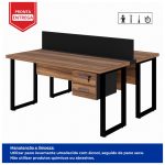 Estação de Trabalho 1,50×1,35m 02 Lugares c/ Gavetas c/ ponto de tomada PÉ QUADRO – Cor Nogal Sevilha – 63099 - Imagem 3