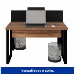 Estação de Trabalho Dupla 1,20×1,35m 02 Lugares s/ Gavetas c/ ponto de tomada PÉ QUADRO – Cor Nogal Sevilha – 63096 - Imagem 3
