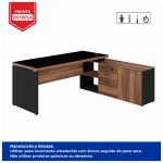 Mesa Diretorzinha c/ vidro c/ Aparador – Pé de MADEIRA – 1,90×1,50m – PMD – NOGAL SEVILHA / PRETO – 21428 - Imagem 2