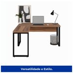 Mesa em L PÉ QUADRO (Mesa 1,50m + Mesa Auxiliar) – S/ Gavetas NOGAL SEVILHA/PRETO – 24476 - Imagem 2