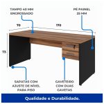 Mesa de Escritório 1,70×0,70m – 02 Gavetas NOGAL SEVILHA/PRETO – 21475 - Imagem 4