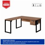 Mesa em L PÉ QUADRO (Mesa 1,50m + Mesa Auxiliar) – C/ Gavetas NOGAL SEVILHA/PRETO – 24477 - Imagem 2