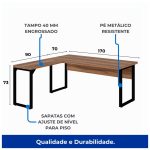 Mesa em L PÉ QUADRO (Mesa 1,70m + Mesa Auxiliar) – S/ Gavetas NOGAL SEVILHA/PRETO – 24478 - Imagem 3
