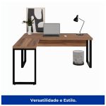 Mesa em L PÉ QUADRO (Mesa 1,70m + Mesa Auxiliar) – S/ Gavetas NOGAL SEVILHA/PRETO – 24478 - Imagem 5