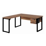 Mesa em L PÉ QUADRO (Mesa 1,70m + Mesa Auxiliar) – C/ Gavetas NOGAL SEVILHA/PRETO – 24479