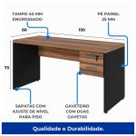 Mesa de Escritório com Gavetas 1,50×0,60m  NOGAL SEVILHA/PRETO – 21473 - Imagem 6